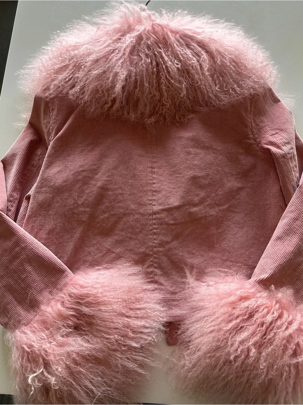 Charlotte Simone Pink Mongolian Fur Cropped Jacket - Picture 6 of 7